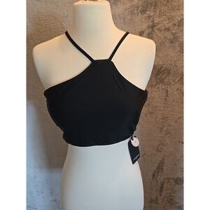 Lanston Sport Black Halter Neck Crop Top Quick Wicking